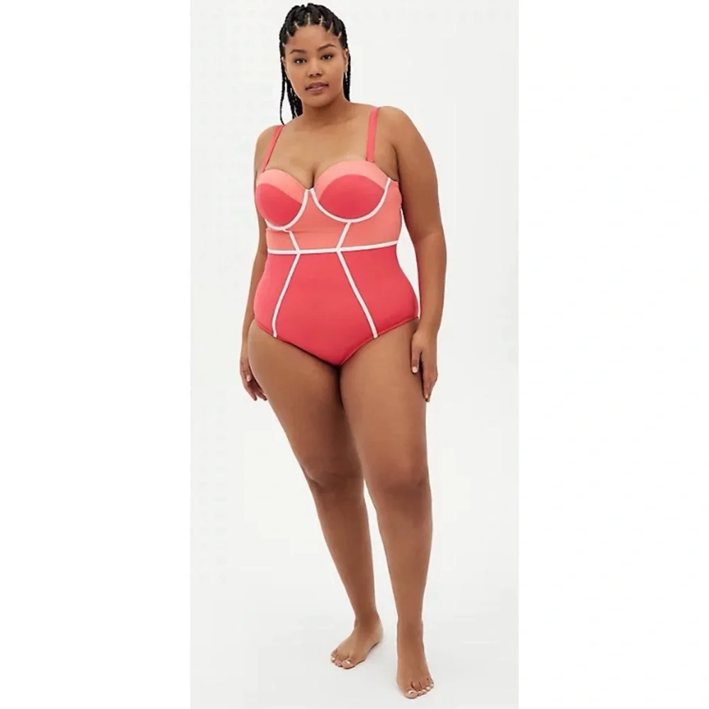 Torrid Underwire Pink Color Block One-Piece Swimsuit NWT SZ 1 DD-DDD/2DD-F - Picture 2 of 14